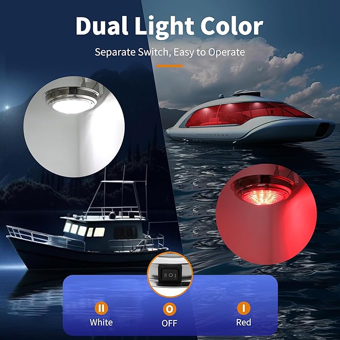 RVZONE Marine Boat Dome Light 12V LED Marine Lights Interior with Toggle Switch 7" LED Boat Cabin Lighting with Stainless Steel Surface Mount
