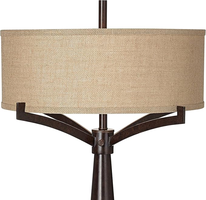 Franklin Iron Works Tremont Rustic Farmhouse Table Lamp 31 1/2" Tall Allegheny Bronze Brown Iron Burlap Fabric Drum Shade for Bedroom Living Room House Home Bedside Nightstand Office Entryway Kids