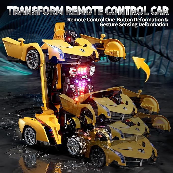 1:10 Big Size Transform RC Car, Gesture Sensing Transformation 2.4GHz Remote Control Car, One Button Deformation to Robot with LED Lights, Transforming Toy Cars Gift for Kids Age 8-12 Years Old Boys