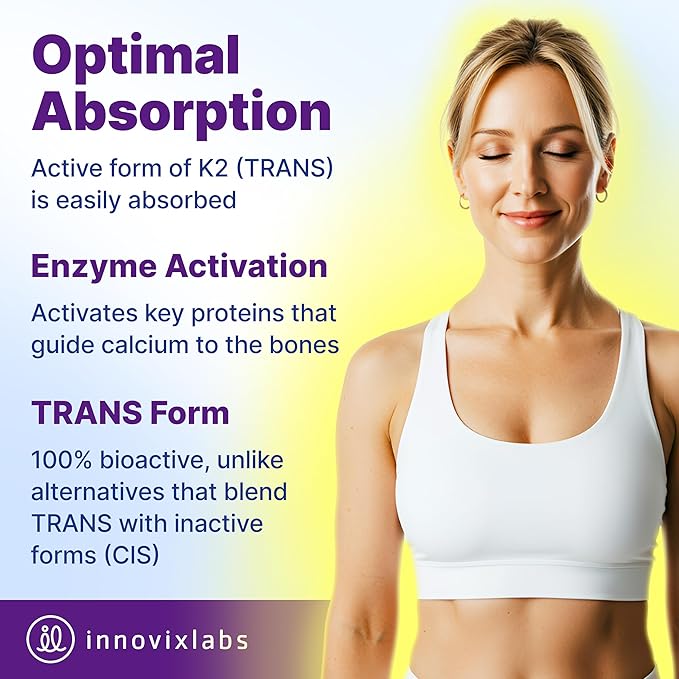 InnovixLabs Vitamine K2-90 Spectre Complet Gélules avec 600 mcg de MK7 et MK4 de Forme Trans - Soutient la Santé Générale et la Force Osseuse - Supplément de Vitamine K2 Sans Soja et Sans Gluten (Lot de 2)