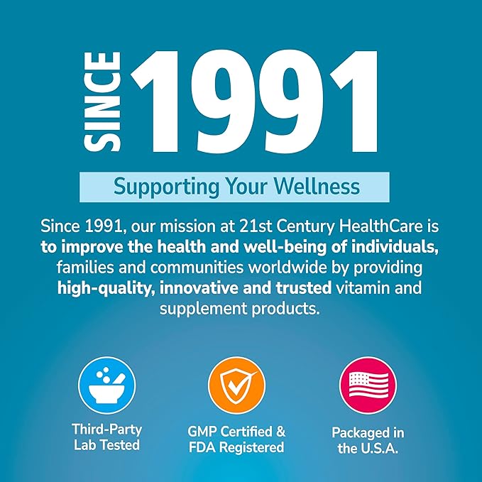 21st Century Calcium Plus D3 Tablets, (90 Count), 1000mg Calcium with Vitamin D3 20mcg (800 IU), Gluten-Free & Non-GMO, Bone Health Supplement for Men & Women, No Added Yeast or Artificial Flavors