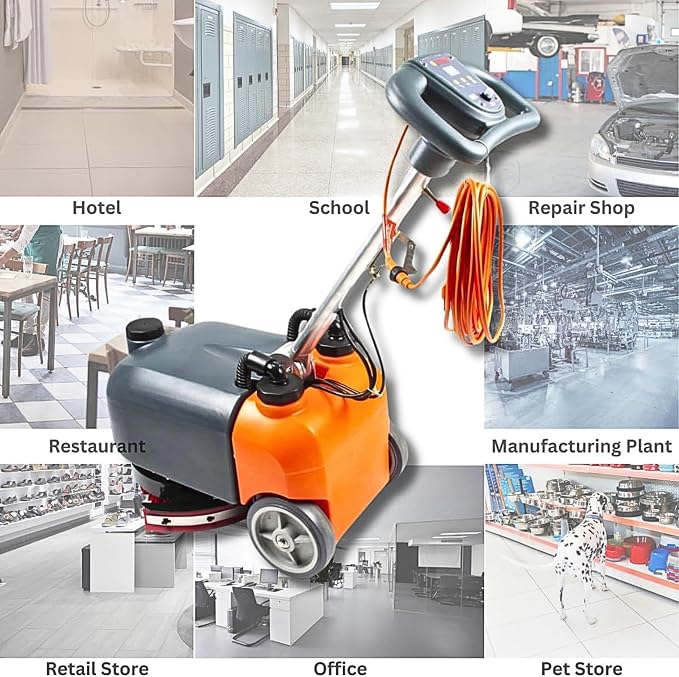 14" Walk-Behind Commercial Floor Scrubber Machine, 18" Squeegee, 3/4-Gal Tanks, 180 RPM, 26-ft Corded Hard Floor Cleaner for Offices, Cafes, Boutiques, Clinics & Tight Spaces