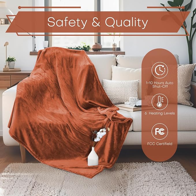 LUXIAN Electric Heated Blanket Full Size 72"x84", Soft Flannel & Sherpa Fleece for Bed and Sofa, Fast Heating, 9 Heat Settings, 1-10H Auto Off, Machine Washable, Cozy Winter Gift, Caramel