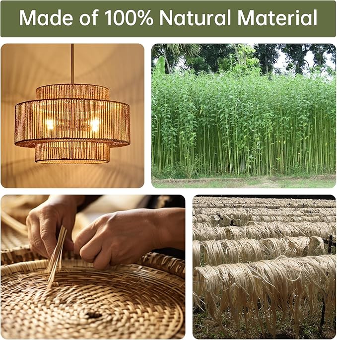 4-Light Boho Rattan Chandelier for Dining Room, 17.7” Hand Woven Farmhouse Pendant Light Fixture, Coastal Wicker Hanging Ceiling Light for Kitchen Island Living Room Bedroom Entryway Foyer