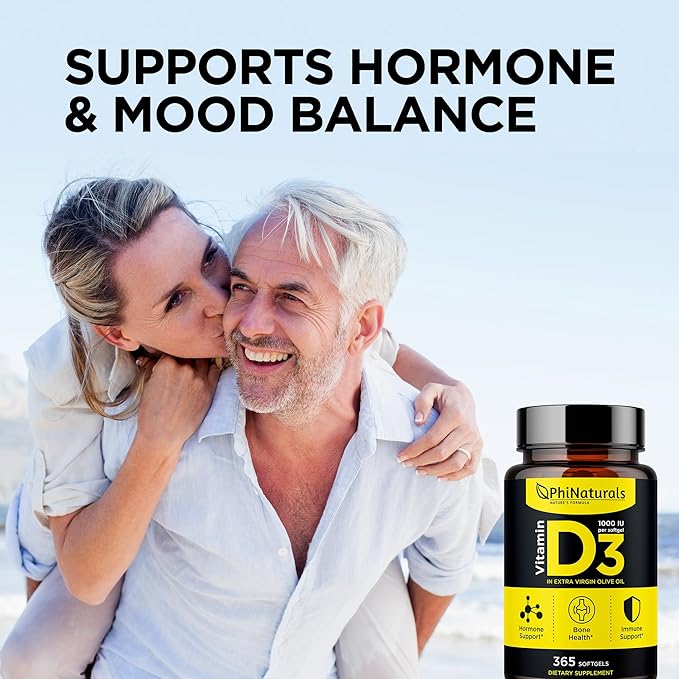 PhiNaturals ビタミンD3 1000IU ソフトジェルサプリメント オリーブオイルベース 365ジェルカプセル 1年分 VIT D、ビタミンD3 1000IU