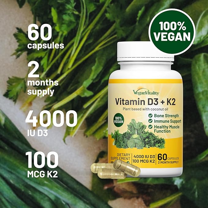 Pack Équilibre Cerveau & Corps Vegan Vitality : 120 Gélules de Champignon Crinière de Lion Nootropique pour le Soutien Cérébral et 60 Gélules de Vitamine D3 + K2 Végane 4000 UI (100 µg)