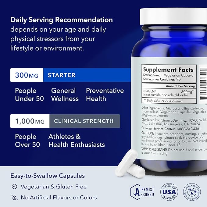 TRU NIAGEN Patented NAD Supplement for Brain Function, Anti Aging & Cell Regeneration, 300mg Niagen, 90 Servings | Supports Cellular Energy, Muscle | Nicotinamide Riboside (NR) Take 1 Daily | 1 Bottle