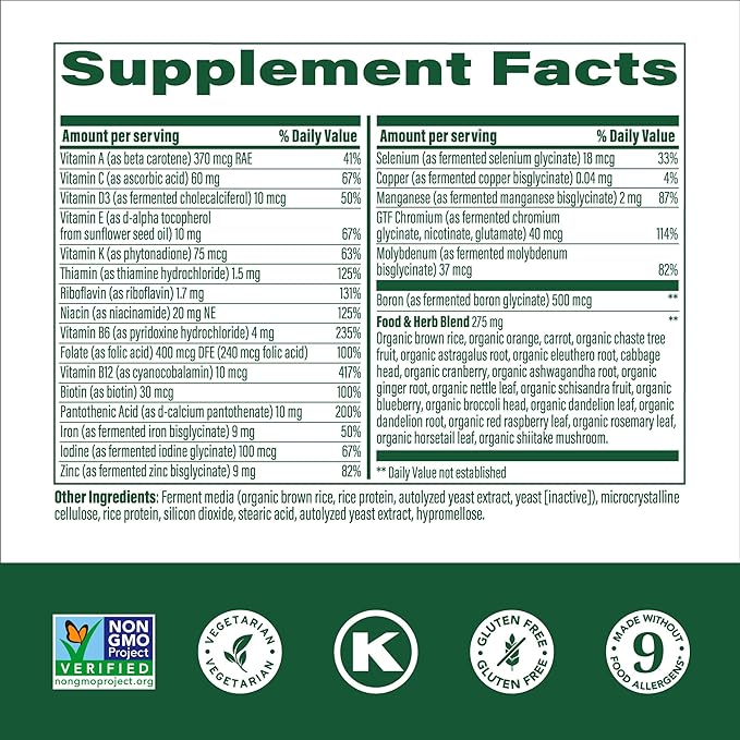 MegaFood Multivitamine pour femmes Une par jour - Multivitamine pour femmes - Vitamine C, Vitamine D, Fer et Vitamines B - Soutien osseux, métabolique et immunitaire - Végétarien, Sans gluten - 36 comprimés, 36 portions