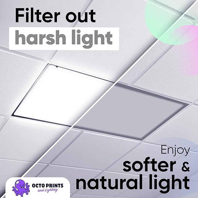 Fluorescent Light Covers for Ceiling Lights Classroom, Neutral Gray Magnetic Office Light Covers 2x4 Classroom Light Covers Eliminates Harsh Glare and Improves Focus for School, Office, Cubicle 4 Pack