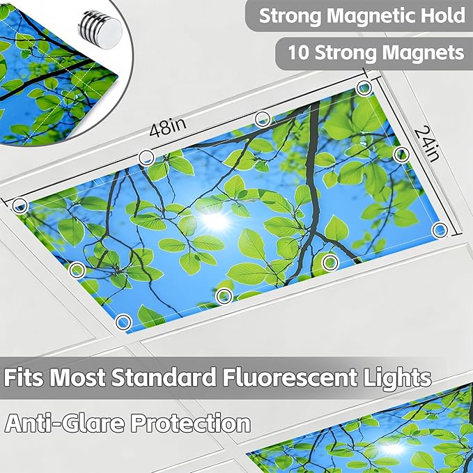4 Pack 2x4 FT Magnetic Fluorescent Light Covers, Ceiling Light Filters for Classroom Office Home Hospital, Easy Install Decorative Drop Ceiling Panels