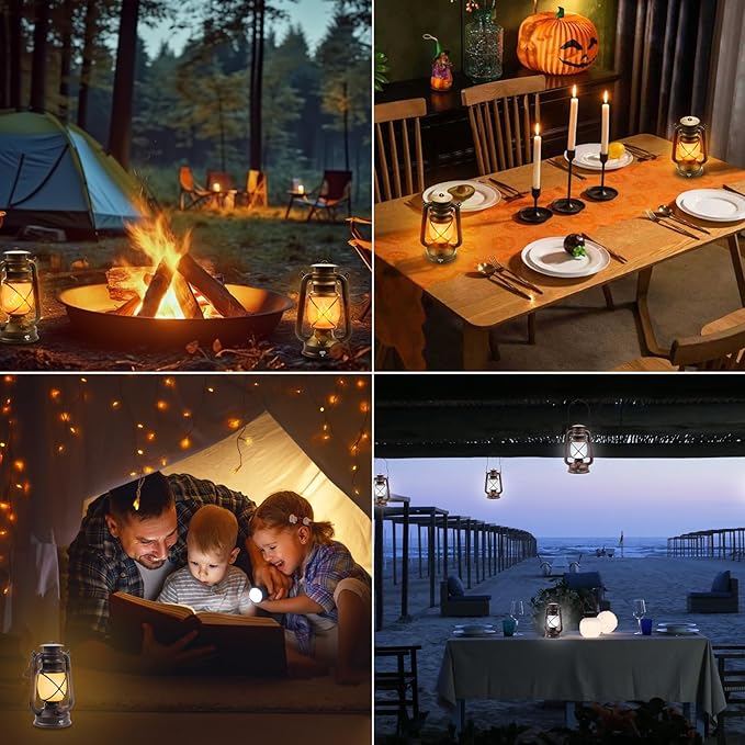 4 Pack Bronze Vintage 4 Modes Light LED Lanterns，Rechargeable Dancing Flame Lanterns Decorative Outdoor&Indoor, Remote Control Waterproof Hanging Lights for Camping,Patio Garden Pathway
