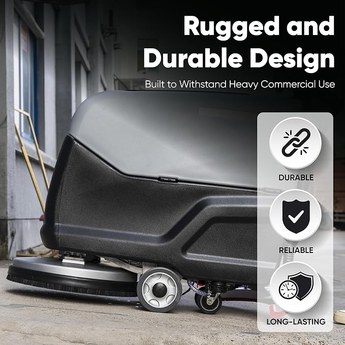 Battery Powered Walk-Behind Floor Scrubber Polisher Machine, 20" Cleaning Path, 14.5/17 Gal Tanks, Brush Speed 200RPM, 4Hr Runtime, Includes 2 Brushes & 3 Scouring Pads – 2-Year Warranty