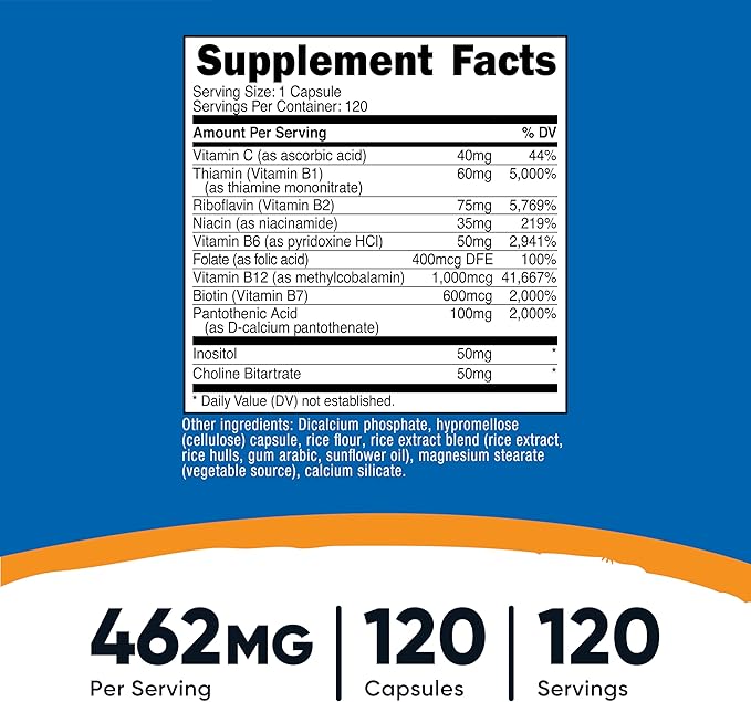 Nutricost ハイポテンシー ビタミンBコンプレックス 462mg、120カプセル - ビタミンC配合 - エナジーコンプレックス