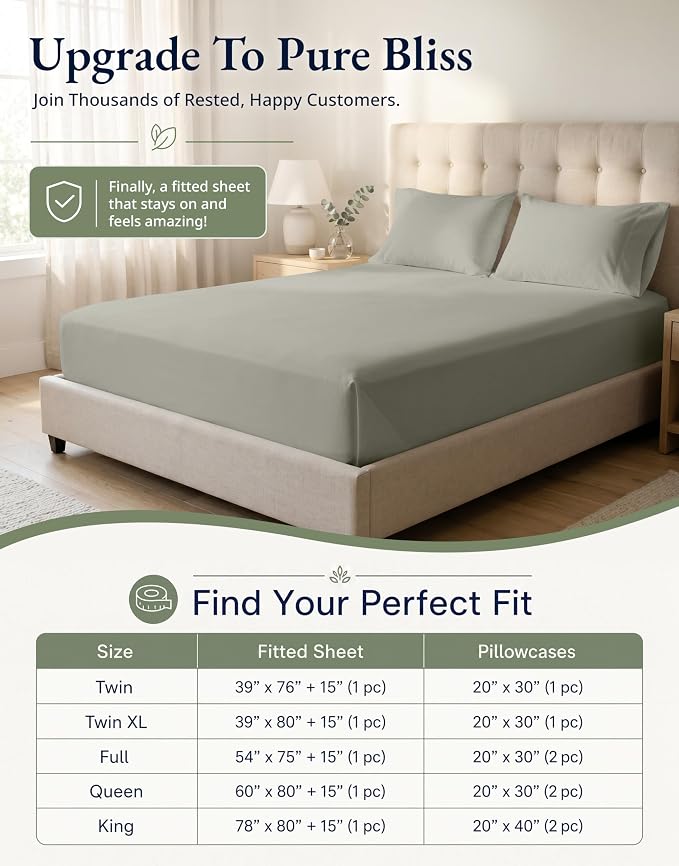 LANE LINEN 100% Organic Cotton Twin Fitted Sheets, 2-Piece Set (1 Fitted Sheet, 1 Pillowcase), Percale Weave, Lightweight, Ultra Soft, Breathable, Fits Mattress Upto 15" Deep - Silver (No Flat Sheet)