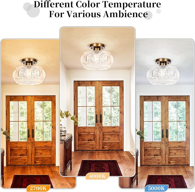 Semi Flush Mount Ceiling Light, Globe Glass Ceiling Light Fixture, Antique Bronze Modern Lighting for Hallway Bedroom Entryway Kitchen Porch, Bulb Not Included