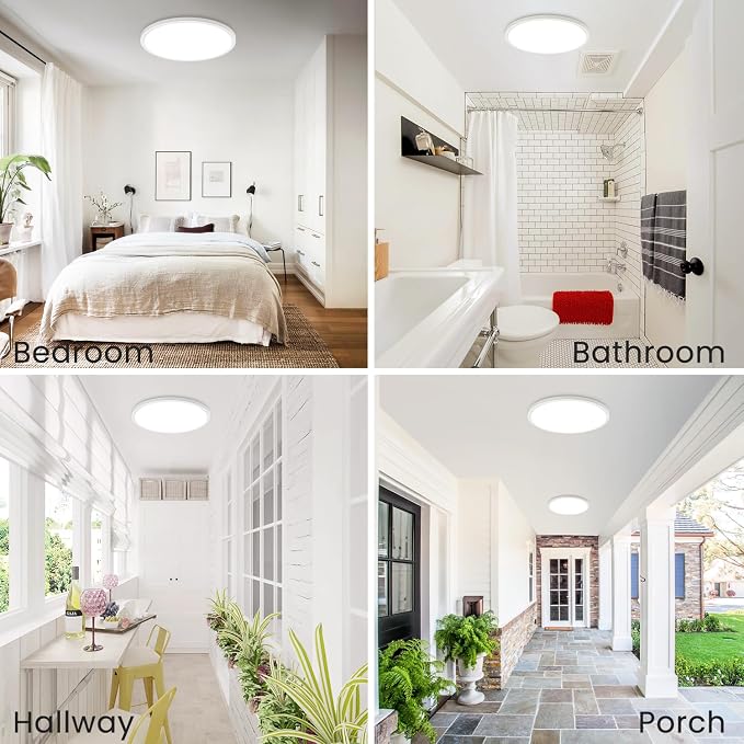 hepside 12Inch Flush Mount Light Fixture White, 28Watt, Dimmable & 3000K-4500K-6000K Flush Ceiling Light Fixture 3200LM Low Profile Ceiling Light for Kitchen Bedroom Hallway Porch