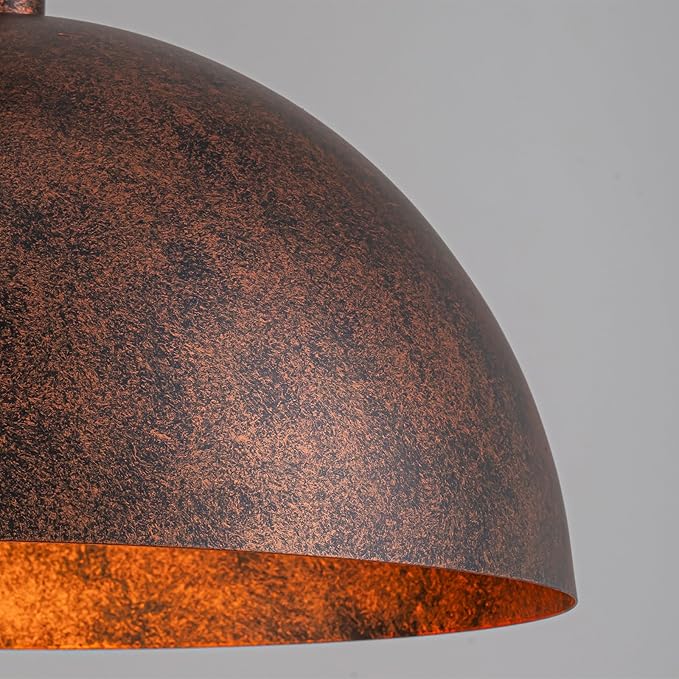 Lingkai 17.7” Industrial Metal Dome Pendant Light, Rust Industrial Pendant Lights for Kitchen Island, Dimmable Hanging Light Fixtures Compatible for Kitchen Island, Dining Room
