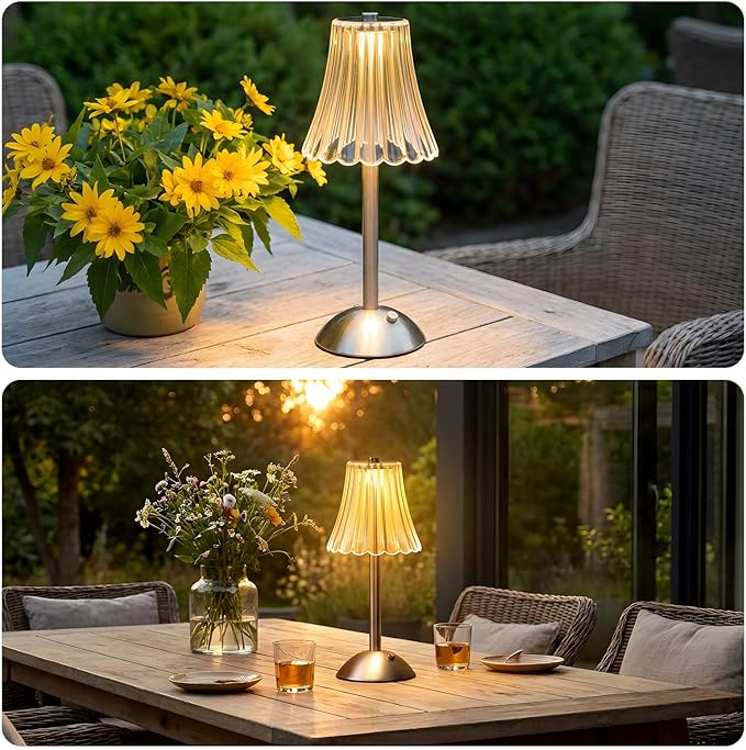 Liliful 4 Pcs Cordless Table Lamp Rechargeable Touch LED Small Gold Portable Battery Operated USB-c Desk Lamp 3 Color Dimmable for Bedroom Living Room Dining (Silver,Rose Style)