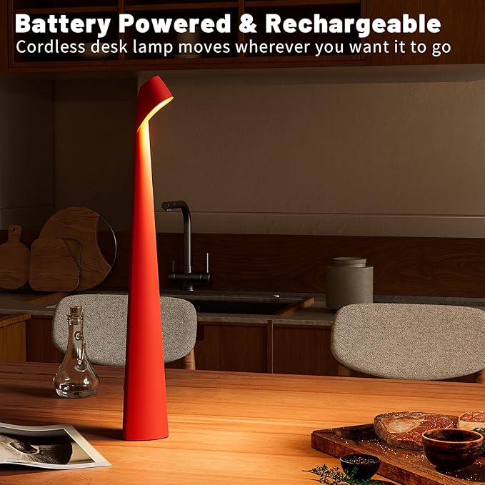 HAPYGI Portable Cordless LED Desk Lamp,Rechargeable Wireless Table Lamp, 3-Level Brightness, Patio Table Lamp, Bedside Night Light, Dining Room Ambient Light, Reading Light (Red)