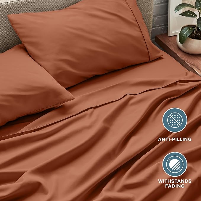 Bare Home California King Sheet Set - 1800 Ultra-Soft Microfiber Cal King Bed Sheets - Double Brushed - Deep Pockets - Easy Fit - 4 Piece Set - Bed Sheets (California King, Terracotta)