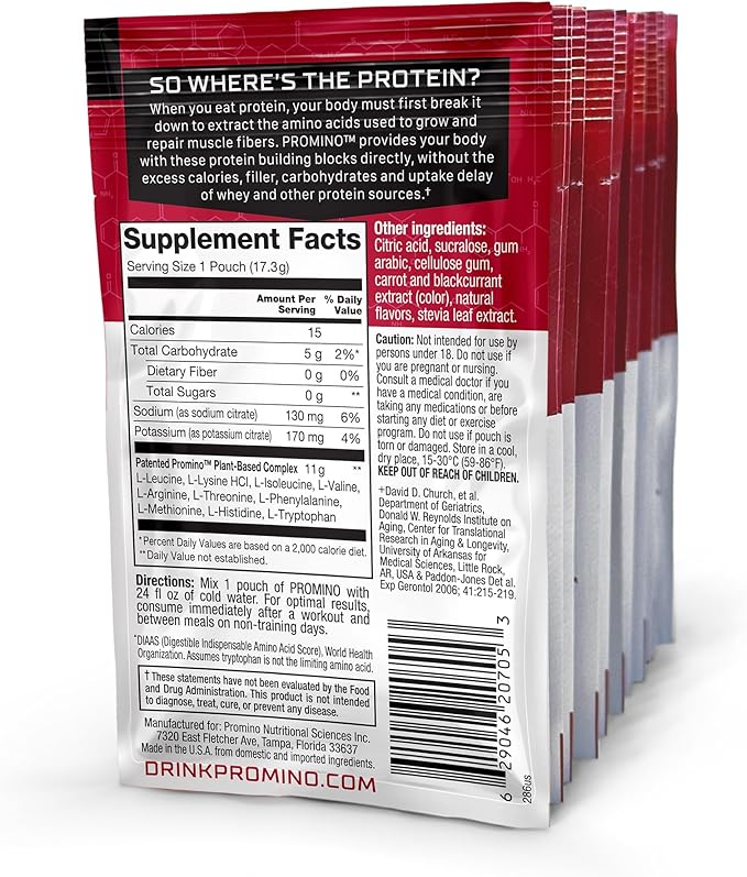 Promino® Essential Amino Acid Muscle Drink – 2X More Effective Than Whey – NSF Certified for Sport – Sugar-Free Recovery Fuel – Raspberry, 10 Servings