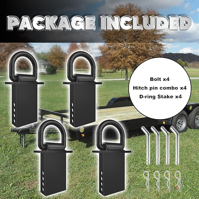 Stake Pocket D Rings 4Pcs 18000lbs Heavy Duty Removable D-Ring Stake Pocket Tie Down for Utility Trailers and Flatbeds with Hitch Pin, Removable Tie Down Utility for Flatbed Cargo Trucks, Black