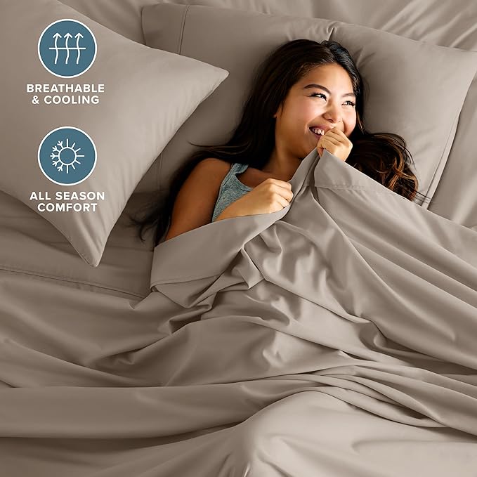 Bare Home King Sheet Set - 1800 Ultra-Soft Microfiber King Bed Sheets - Double Brushed - Deep Pockets - Easy Fit - 4 Piece Set - Bedding Sheets & Pillowcases (King, Khaki)