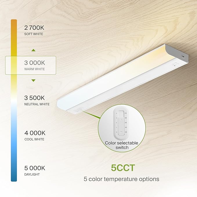 ASD LED Under Cabinet Lighting Hardwired, 24 Inch 12W 2700K-5000K Selectable, 1051LM, CRI90+, Direct Wire Linkable Under Counter Lights for Kitchen, Dimmable Under Cabinet Lights, White, UL, 2 Pack