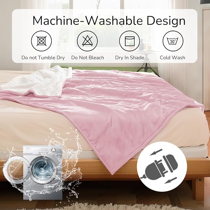 Electric Heated Blanket 84"x90" Queen Size, Dual-Sided Microplush Sherpa for Bedroom Couch Use, 4 Heat Settings & 10 Hours Auto Off Energy Saving, Dual Controller, Machine Washable - Light Pink