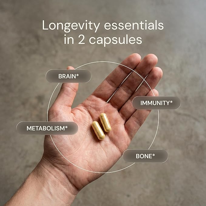 Blueprint Bryan Johnson Essential Capsules - Multivitamines/Multiminéraux Quotidiens pour Femmes et Hommes - Supplément Antioxydant avec Calcium, Vitamine B1, Vitamine D et Zinc - Végan et Sans OGM (30 Portions)