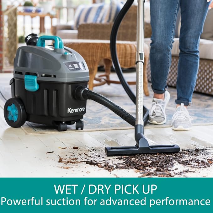 Kenmore KW3050 Wet Dry Canister Vac 4 Gallon 5 Peak HP 2-Stage Motor Vacuum Cleaner with Washable HEPA Filter & Dust Bags for Hard Floor & Carpet, Black