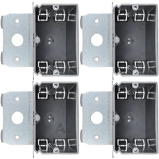 (4 Pack) Adjustable 1-Gang Electrical Box for New Construction – Heavy-Duty Grey PVC Switch & Outlet Box with Metal Bracket, ETL Listed Junction Box for Switches, Outlets & Wiring Projects