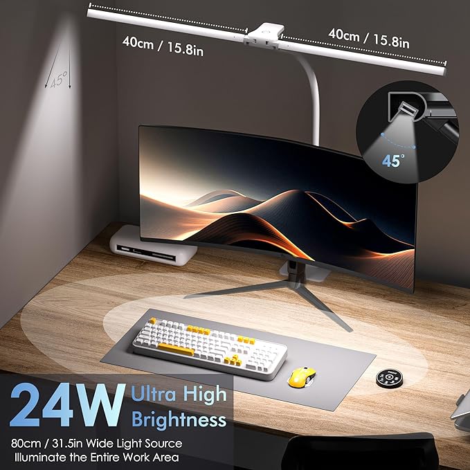 EYOCEAN Desk Lamp with Metal Base, 31.5" LED Office Lamp for Home Office, 24W Double Head Desk Light, Dimmable & Color Temperature, Table Lamp with Remote Control, Brightest Computer Monitor Light