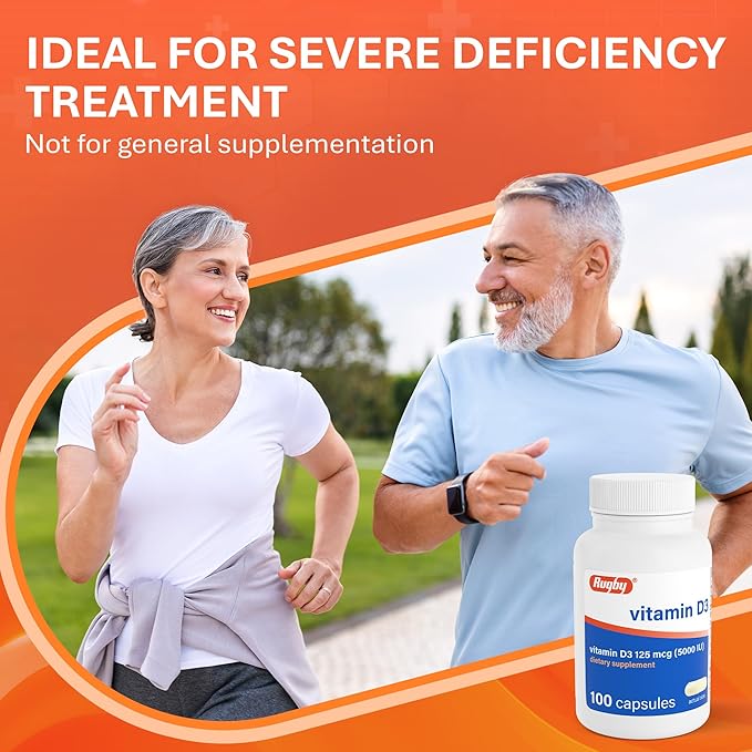 Rugby Vitamin D3 5,000 IU (125 mcg) - Vitamin D Dietary Supplement for Bone, Teeth, and Immune Health, 100 Capsules