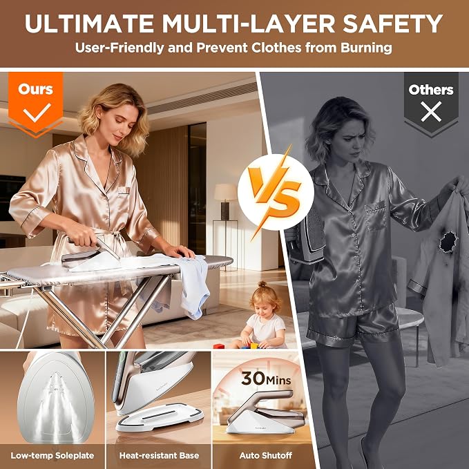 Newbealer Steam Generator Iron, 1500W Turbo Steamer for Clothes (Gold) | 2 Bar Steam Pressure Clothes Iron, 4 Steam & 4 Dry Heat Modes, Fast Heat-Up, 350ml Detachable Tank, Auto-Off, Self-Cleaning