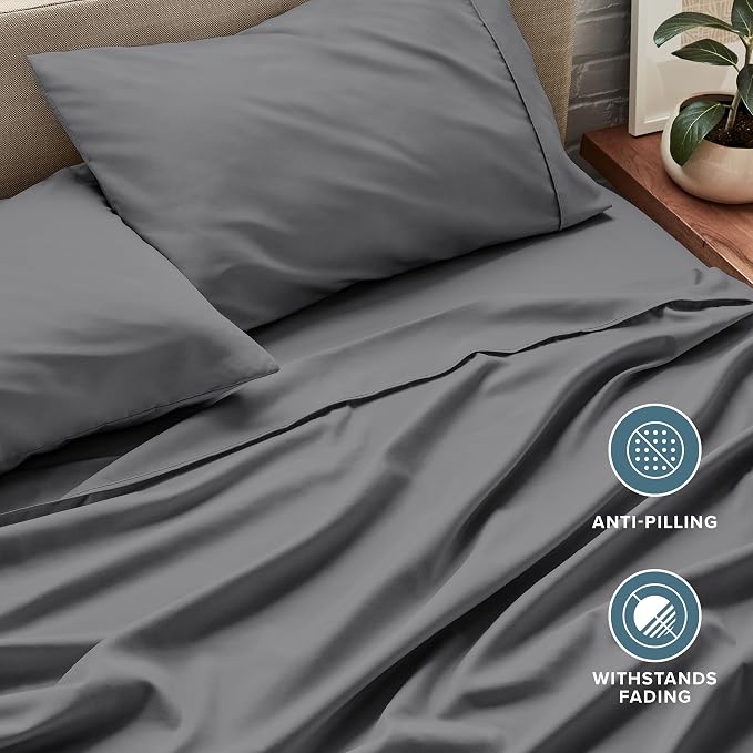 Bare Home Short Queen Sheet Set - 1800 Ultra-Soft Microfiber Bed Sheets - Double Brushed - Deep Pockets - Easy Fit - 4 Piece Set - Bedding Sheets & Pillowcases (Short Queen, Grey)