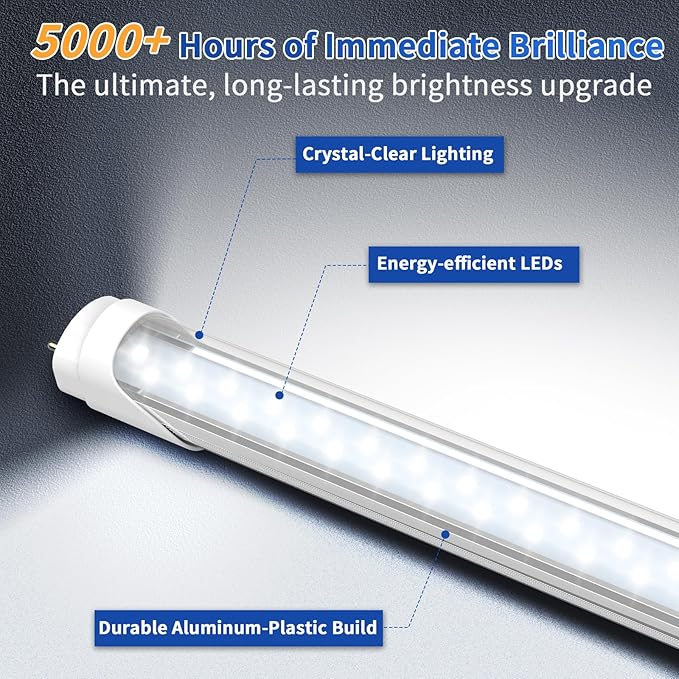 JESLED 12 Pack T8 LED Bulbs 4 Foot, Fluorescent Light Bulbs 48 inch, 24W 5000K 3200LM 4ft LED Tube Light, Plug and Play or Ballast Bypass, Replacement for T10 T12 Flourescent Tubes, Dual-end Powered