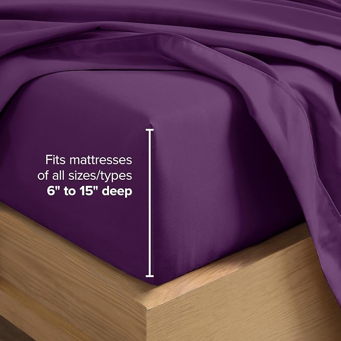 Bare Home Split Head Flex King Sheet Set - 1800 Ultra-Soft Microfiber Bed Sheets - Double Brushed - Deep Pockets - Easy Fit - 4 Piece Set - Bedding Sheets & Pillowcases (Plum)