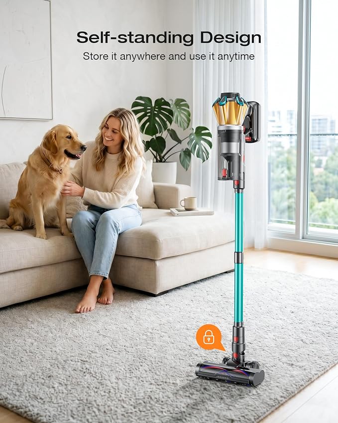 Cordless Vacuum Cleaner, 55Kpa 650W Stick Vacuum with Hurricane Mode, 70-Min Runtime, Anti-Tangle Brush, Self-Standing, LED Display, Cordless Vacuum for Pet Hair, Carpet & Hard Floor, car