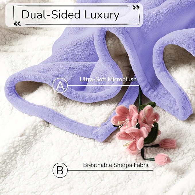 Electric Heated Blanket Queen Size 84"x90" – ETL Certified for Safe Overnight, 4 Heat Settings & 10H Auto Off, Dual-Sided Microplush Sherpa for Home Theater Night, Machine washable – Light Purple