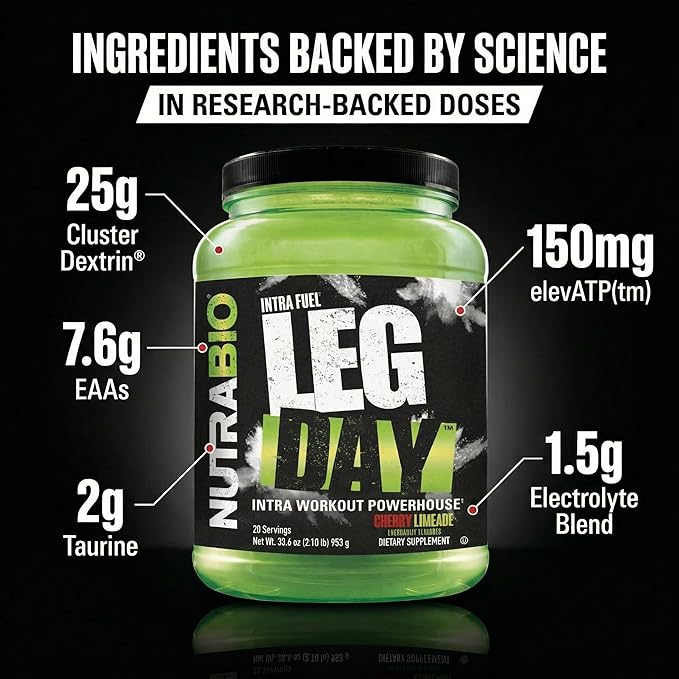 NutraBio Leg Day Intra Workout Powder – Advanced Carb Supplement with Cluster Dextrin & Electrolytes – Carb Powder with EAAs/BCAAs – Cyclic Dextrin for Performance – Cherry Lime, 20 Servings