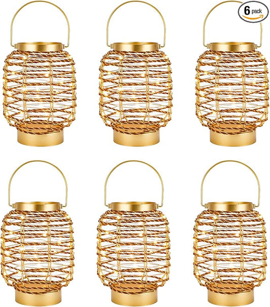 Set of 6 Battery Operated Table Lamp 7.7 "H Metal Cage LED Cordless Lamp with 6-Hour Timer, Vintage Decorative Fairy Lights Lantern for Indoor/Outdoor Bedrooms Weddings Parties Patio Events