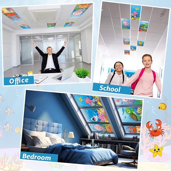 8 Pcs Fluorescent Light Covers with 80 Magnets Decorative for Classroom Ceiling Lights 4 x 2 Feet Magnetic Light Cover Filter Easy Install for VBS Office Hospital Home Ceiling Supplies (Ocean Animal)