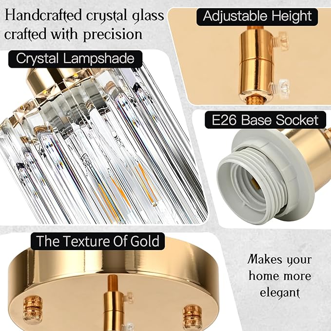 1 Pack Pendant Lights Kitchen Island, Elegant Modern Island Lights for Kitchen with Crystal Glass – Luxury Kitchen Hanging Light for Kitchen Island, Dining Table, Entryway, Restaurant