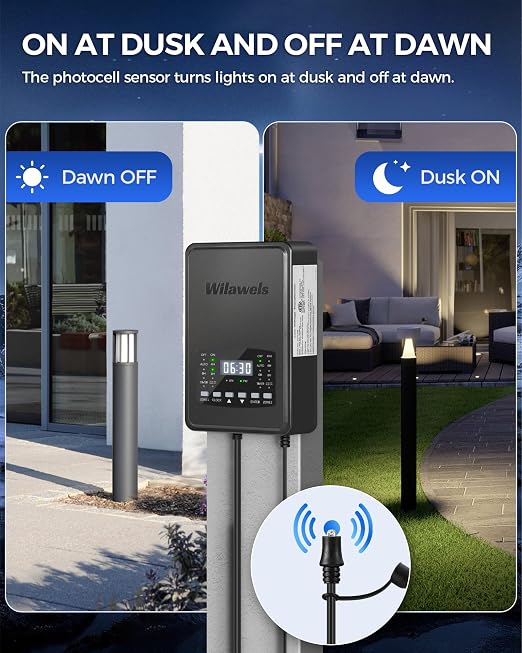 200W Low Voltage Landscape Transformer, 2 Zone Independent Control Landscape Lighting Transformer, 120VAC to 12/14V AC Low Voltage Transformer with Timer & Photocell Sensor ETL Listed D21LT06
