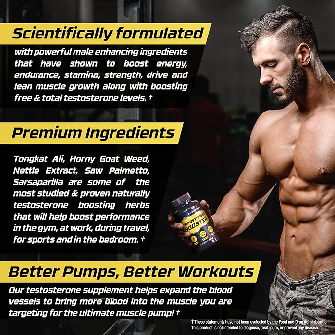 Testosterone Booster for Men - Male Enhancing Supplement for Muscle Growth, Stamina, Strength, Energy & Endurance - Helps Improve Fast Acting Blood Flow - Workout & General Wellness Pills - 2 PACK