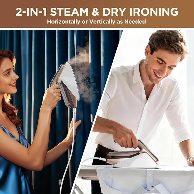 Newbealer Steam Generator Iron, 1500W Turbo Steamer for Clothes (Gold) | 2 Bar Steam Pressure Clothes Iron, 4 Steam & 4 Dry Heat Modes, Fast Heat-Up, 350ml Detachable Tank, Auto-Off, Self-Cleaning