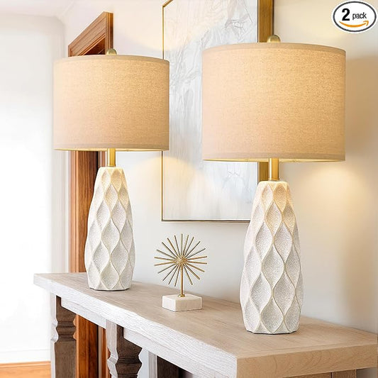 27.5" Ceramic Table Lamps for Living Room Bedroom Lamps Set of 2 Modern Boho Bedside Lamps Night Stands Farmhouse Vintage Large Nightstand Lamp Reading Light Home Office Dorm Desk Deco Gifts, White