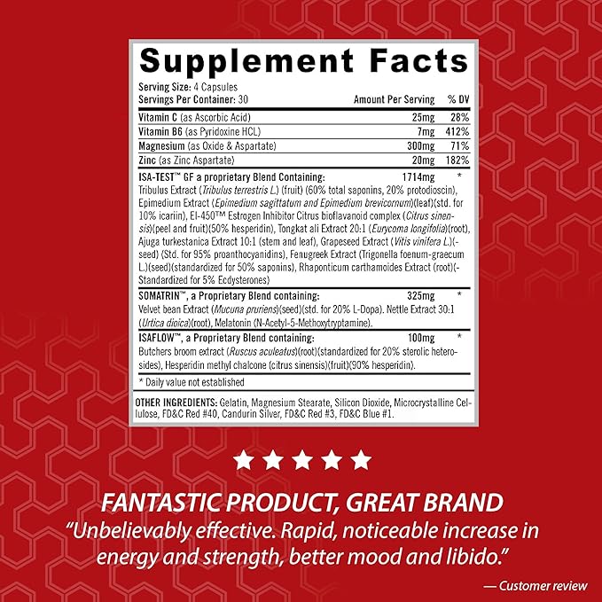 iSatori ISA-Test GF High Performance - Gain Strength and Increase Muscle Mass - Hardcore Training for Exercise and Sports - Gluten-Free Anti-Estrogen Complex - 120 Capsules