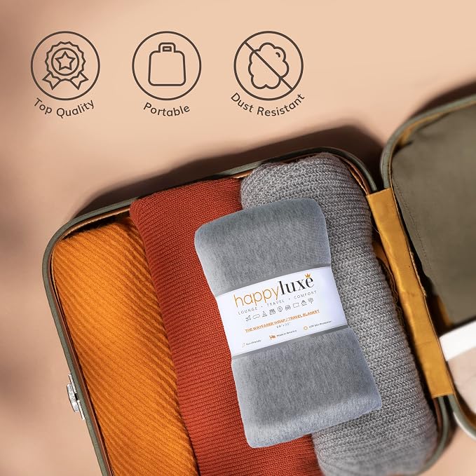 Happyluxe Travel Shawl Wraps for Women - 68x35in Wrap. Lightweight Pashmina, Airplane Travel Blanket Scarf. Made In USA